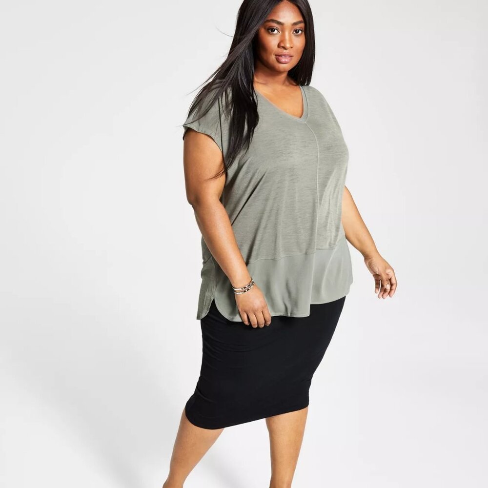 Bar III‎ Olive Green Loose Fit Top Size 3X Lightweight Office Career Casual